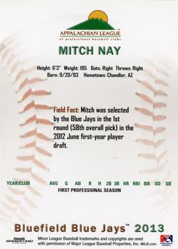 2013 Grandstand Appalachian League Top Prospects #NNO Mitch Nay Back