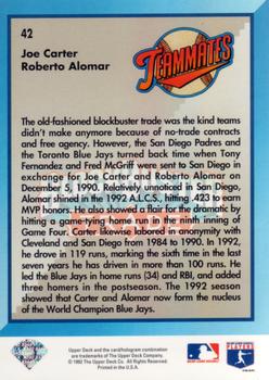 1993 Upper Deck #42 BlockBuster Trade (Roberto Alomar / Joe Carter) Back