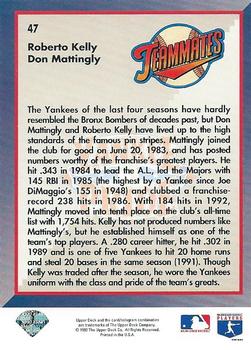 1993 Upper Deck #47 Yankee Pride (Roberto Kelly / Don Mattingly) Back