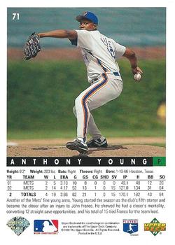 1993 Upper Deck #71 Anthony Young Back