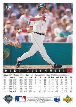 1993 Upper Deck #154 Mike Greenwell Back