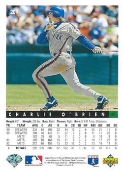 1993 Upper Deck #209 Charlie O'Brien Back