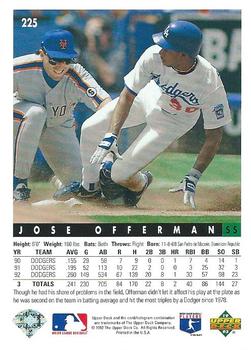 1993 Upper Deck #225 Jose Offerman Back