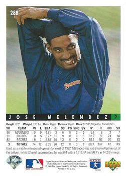1993 Upper Deck #288 Jose Melendez Back