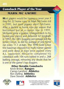 1993 Upper Deck #493 Mark McGwire Back