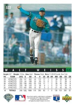 1993 Upper Deck #533 Walt Weiss Back