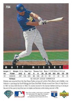 1993 Upper Deck #704 Matt Mieske Back