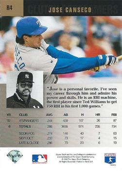 1993 Upper Deck - Reggie Jackson's Clutch Performers #R4 Jose Canseco Back