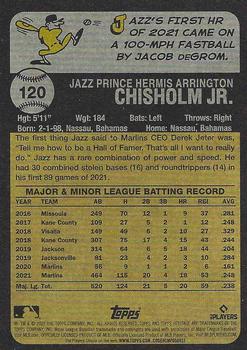 2022 Topps Heritage - Chrome Blue Sparkle #120 Jazz Chisholm Jr. Back