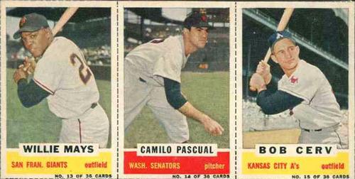 1960 Bazooka - Panels #13/14/15 Willie Mays / Camilo Pascual / Bob Cerv Front