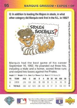 1993 Upper Deck Fun Pack #95 Marquis Grissom Back