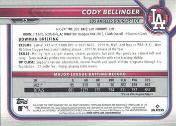 2022 Bowman - Purple #57 Cody Bellinger Back