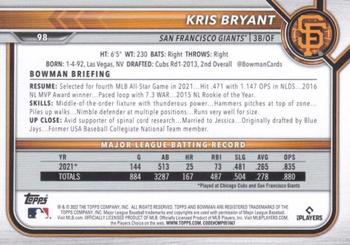 2022 Bowman - Blue #98 Kris Bryant Back