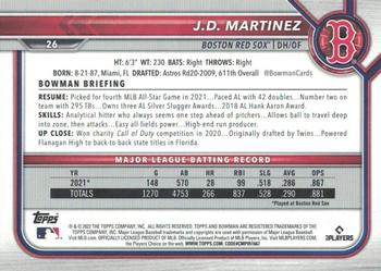 2022 Bowman - Platinum #26 J.D. Martinez Back