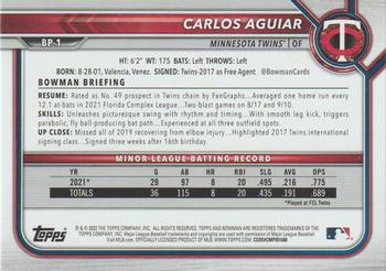 2022 Bowman - Prospects #BP-1 Carlos Aguiar Back