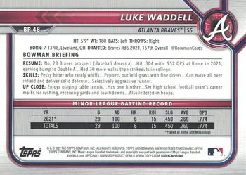 2022 Bowman - Prospects Gold #BP-48 Luke Waddell Back