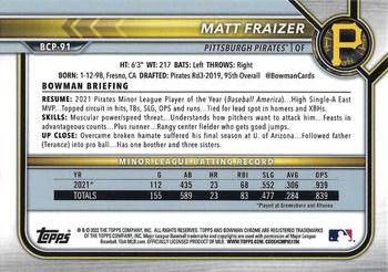 2022 Bowman - Chrome Prospects Speckle Refractor #BCP-91 Matt Fraizer Back