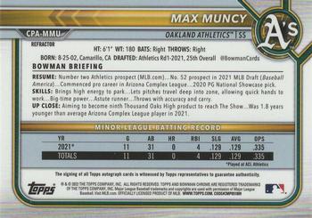 2022 Bowman - Chrome Prospect Autographs Refractor #CPA-MMU Max Muncy Back