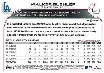 2022 Topps Los Angeles Dodgers #LAD-10 Walker Buehler Back