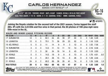 2022 Topps Kansas City Royals #KC-16 Carlos Hernandez Back