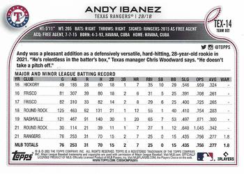 2022 Topps Texas Rangers #TEX-14 Andy Ibanez Back