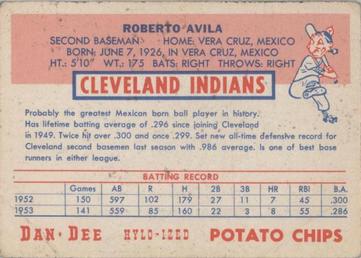 1954 Dan-Dee Potato Chips #NNO Bob Avila Back