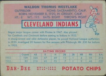 1954 Dan-Dee Potato Chips #NNO Wally Westlake Back