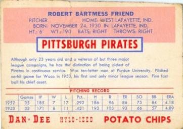 1954 Dan-Dee Potato Chips #NNO Bob Friend Back