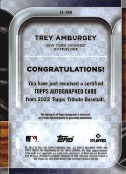 2022 Topps Tribute - Tribute Autographs #TA-TAM Trey Amburgey Back