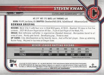 2022 Bowman Chrome #39 Steven Kwan Back
