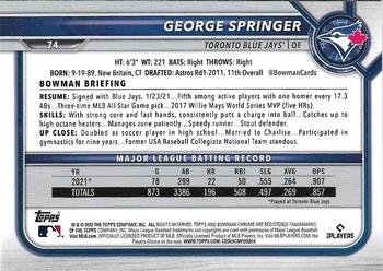 2022 Bowman Chrome #74 George Springer Back