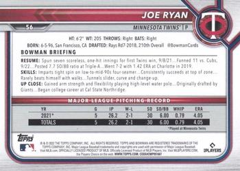 2022 Bowman - Blue Pattern #56 Joe Ryan Back