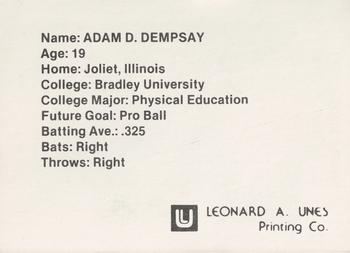 1982 Peoria Pacers #NNO Adam Dempsay Back