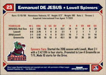 2017 Grandstand Lowell Spinners #NNO Enmanuel De Jesus Back