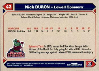 2017 Grandstand Lowell Spinners #NNO Nick Duron Back