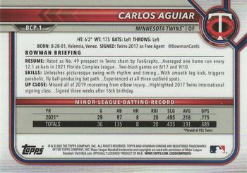 2022 Bowman - Chrome Prospects Mojo Refractor #BCP-1 Carlos Aguiar Back