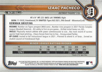 2022 Bowman - Chrome Prospects Mojo Refractor #BCP-106 Izaac Pacheco Back