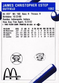 1992 Fleer ProCards Cedar Rapids Reds SGA #1082 Chris Estep Back