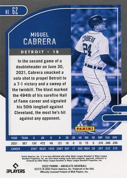 2022 Panini Absolute - Retail #62 Miguel Cabrera Back