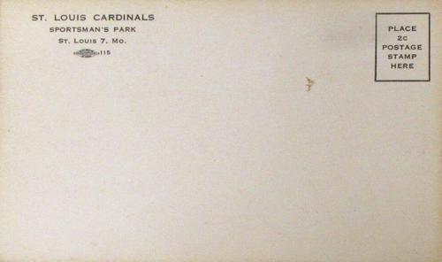 1951-52 St. Louis Cardinals Postcards #NNO Tom Poholsky Back