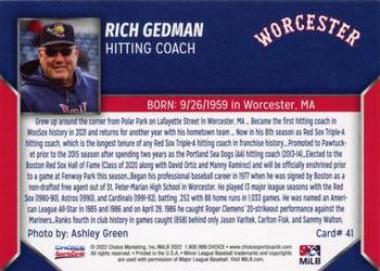 2022 Choice Worcester Red Sox #41 Rich Gedman Back