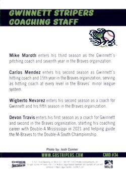 2022 Choice Gwinnett Stripers #34 Mike Maroth / Carlos Mendez / Devon Travis / Wigberto Nevarez Back