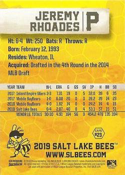 2019 Choice Salt Lake Bees #23 Jeremy Rhoades Back
