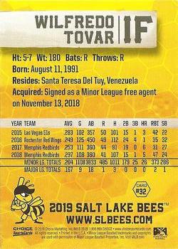2019 Choice Salt Lake Bees #32 Wilfredo Tovar Back