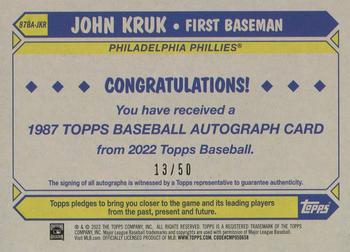 2022 Topps - 1987 Topps Baseball 35th Anniversary Autographs Gold (Series Two) #87BA-JKR John Kruk Back