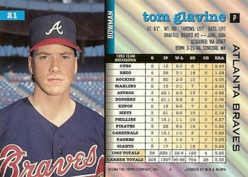 1994 Bowman #21 Tom Glavine Back