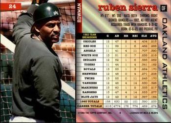 1994 Bowman #24 Ruben Sierra Back