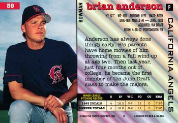 1994 Bowman #39 Brian Anderson Back
