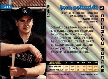 1994 Bowman #114 Tom Schmidt Back