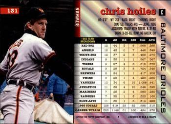 1994 Bowman #131 Chris Hoiles Back